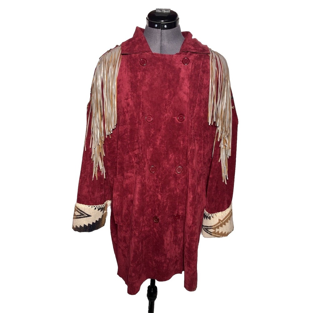 Josefina by Vero Solis Burgundy Fringe Stud Jacket Western Boho M B-58″ DAMAGED - Picture 3 of 16